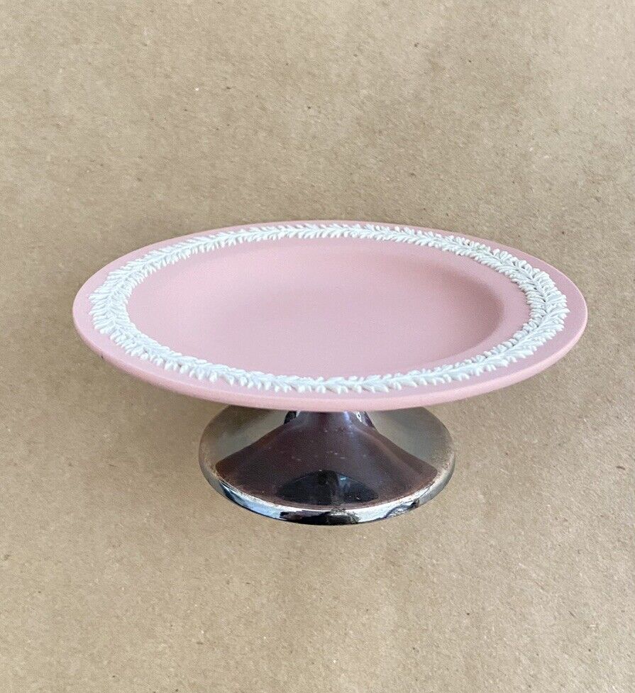 Rare Pink Wedgwood Jasperware Dish W Silver Plated Stand