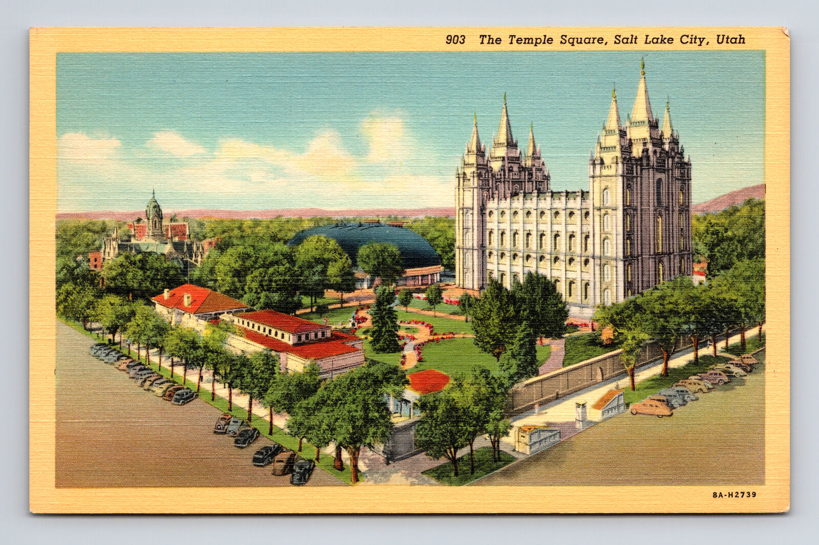 c1938 Linen Postcard Salt Lake City UT Utah Temple Square