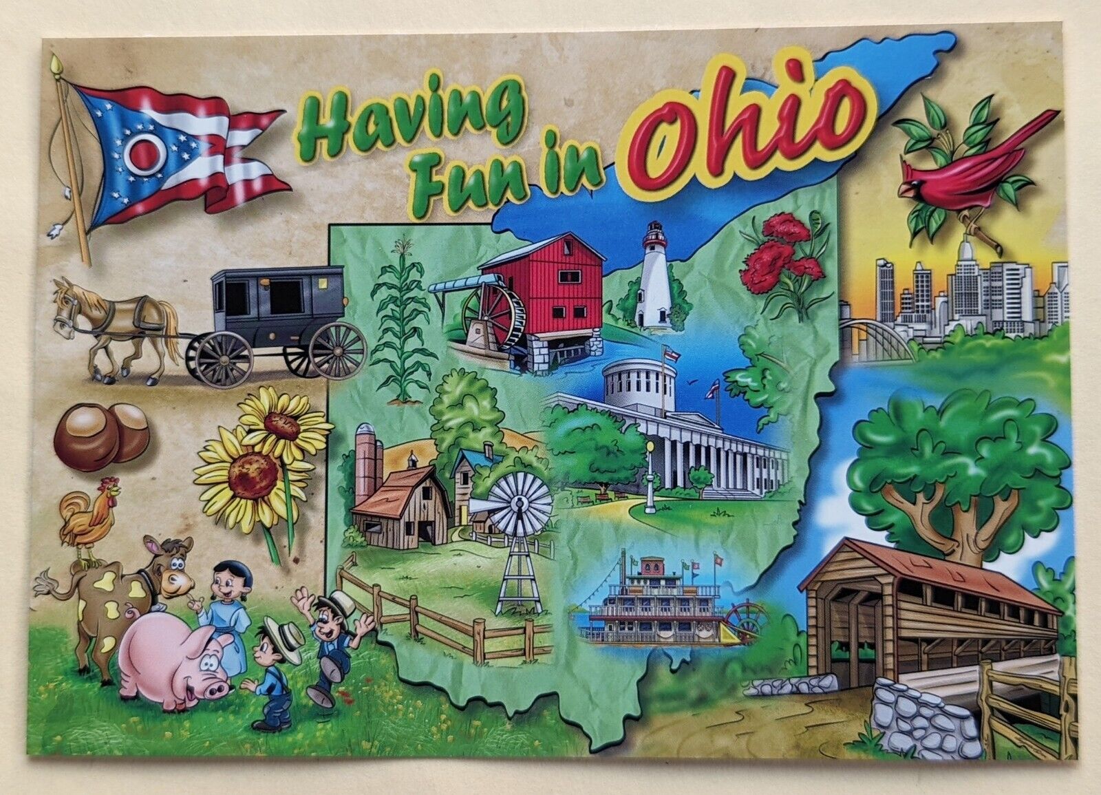 Postcard OH: Ohio - The Bukeye State, Map