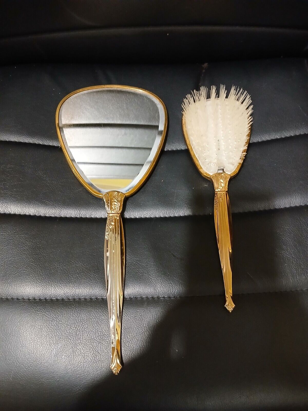 Vintage Goldtone Mirror & Brush Set