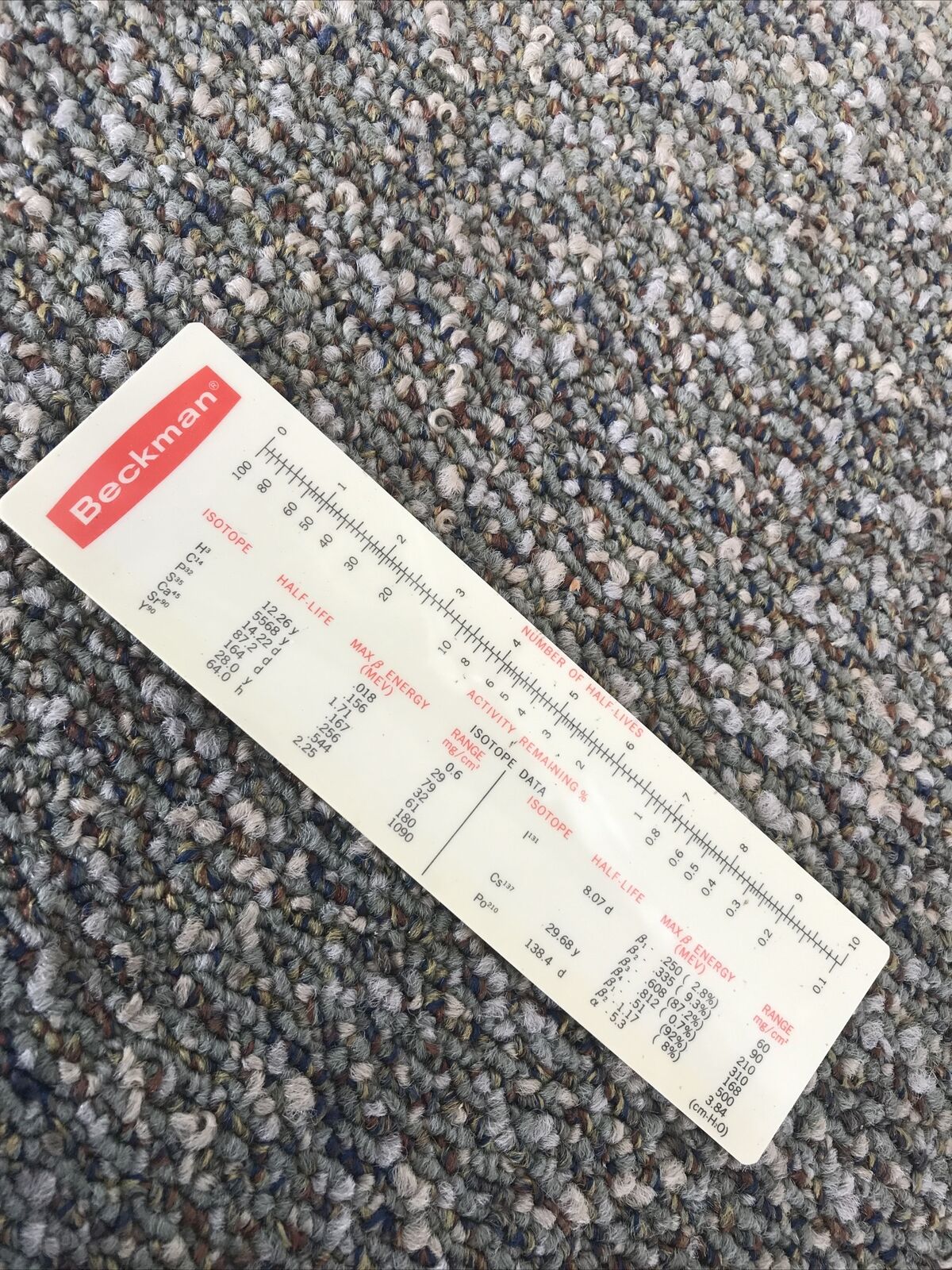 Beckman Scientific Instruments Division~item 60~radioactive decay table ruler