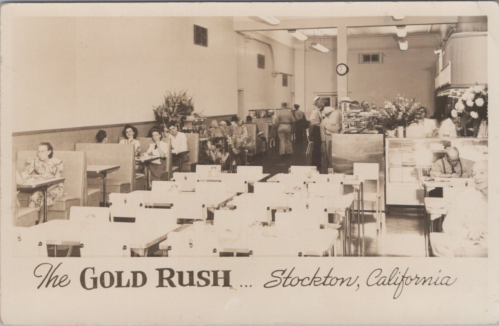 The Gold Rush Diner Interior Stockton California c1940s RPPC Photo Postcard