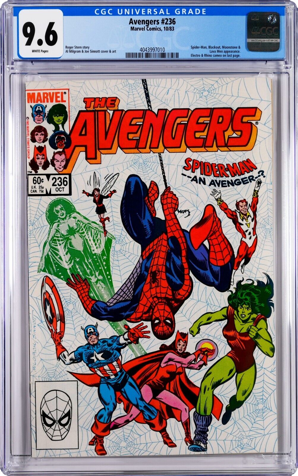 Avengers #236 CGC 9.6 (Oct 1983, Marvel) Milgrom & Sinnott, Spider-Man, She-Hulk