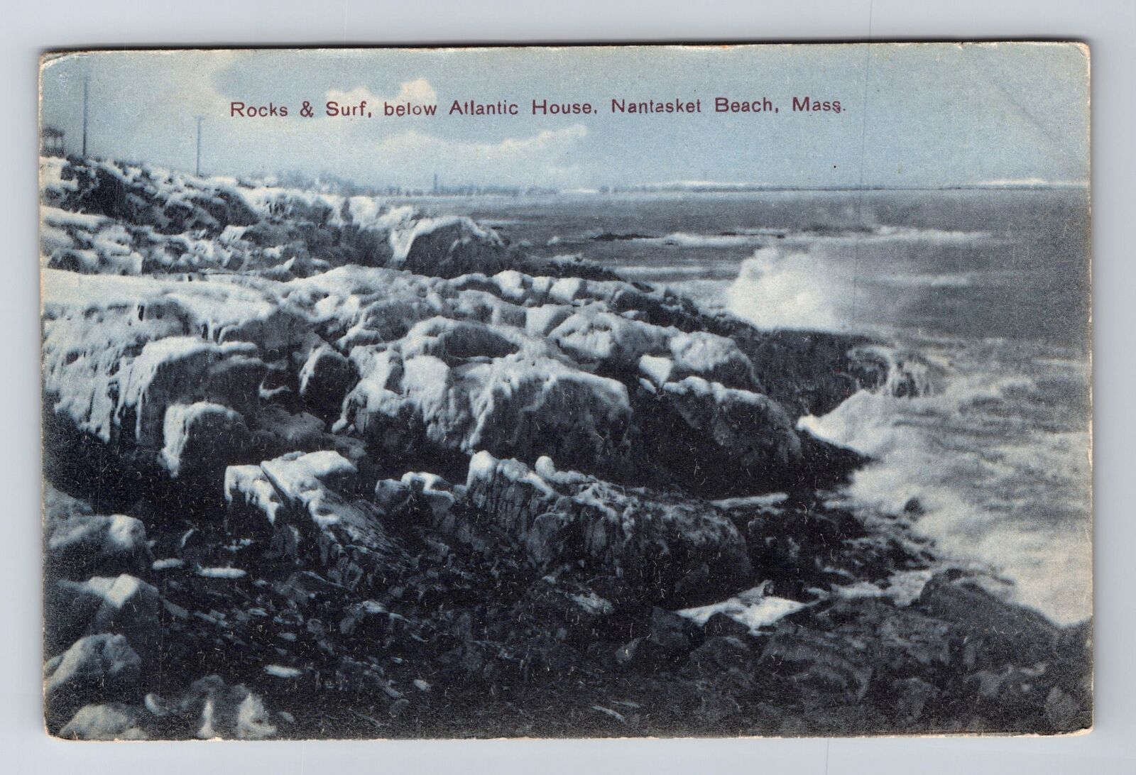 Nantasket Beach MA-Massachusetts, Rocks & Surf Atlantic Ocean Vintage Postcard