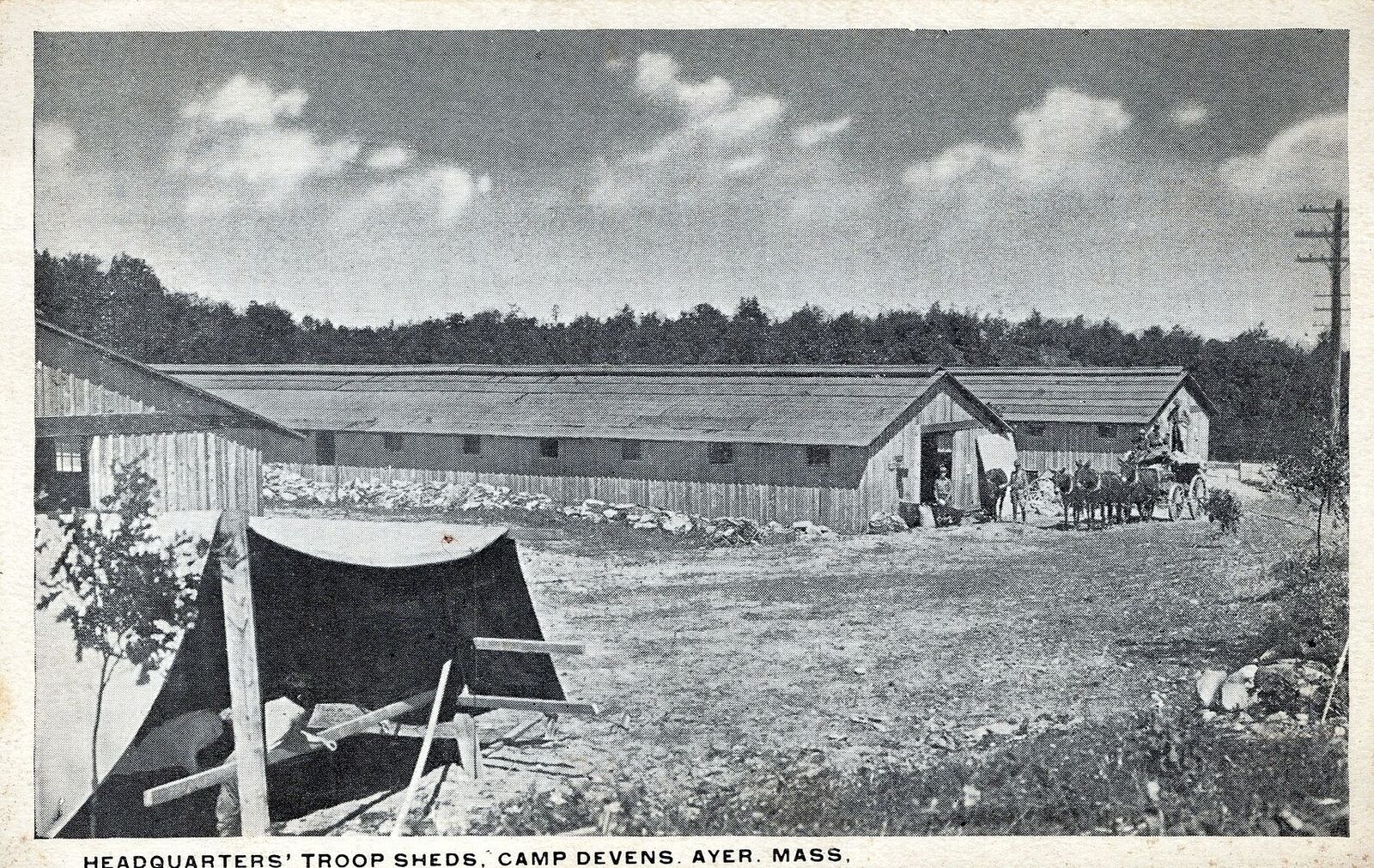 AYER MA - Camp Devens Headquarters Troop Sheds Postcard