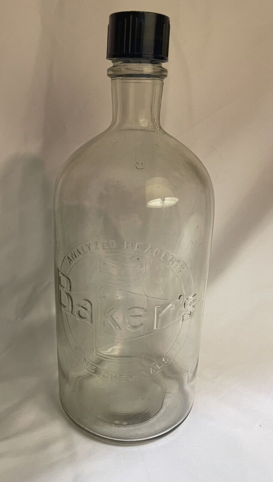 Baker's Analyzed Reagents Fine Chemicals Glass Bottle Vintage With BLUE Cap