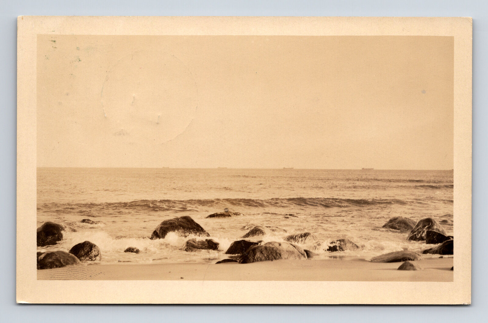 c1929 RPPC Beach Rocks Surf at Quonochontaug Rhode Island RI Real Photo Postcard