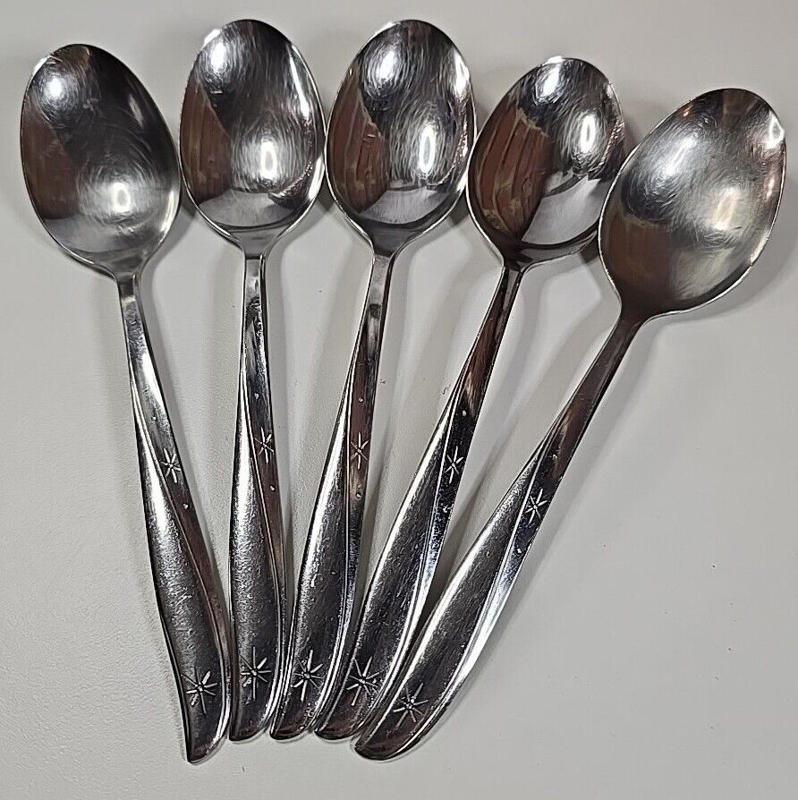 Oneida Community Twin Star Stainless Set Of 5  Tablespoons Atomic Starburst