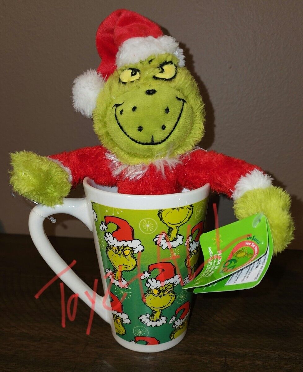Dr. Seuss Grinch in a Mug Plush How The Grinch Stole Christmas Coffee Mug NEW