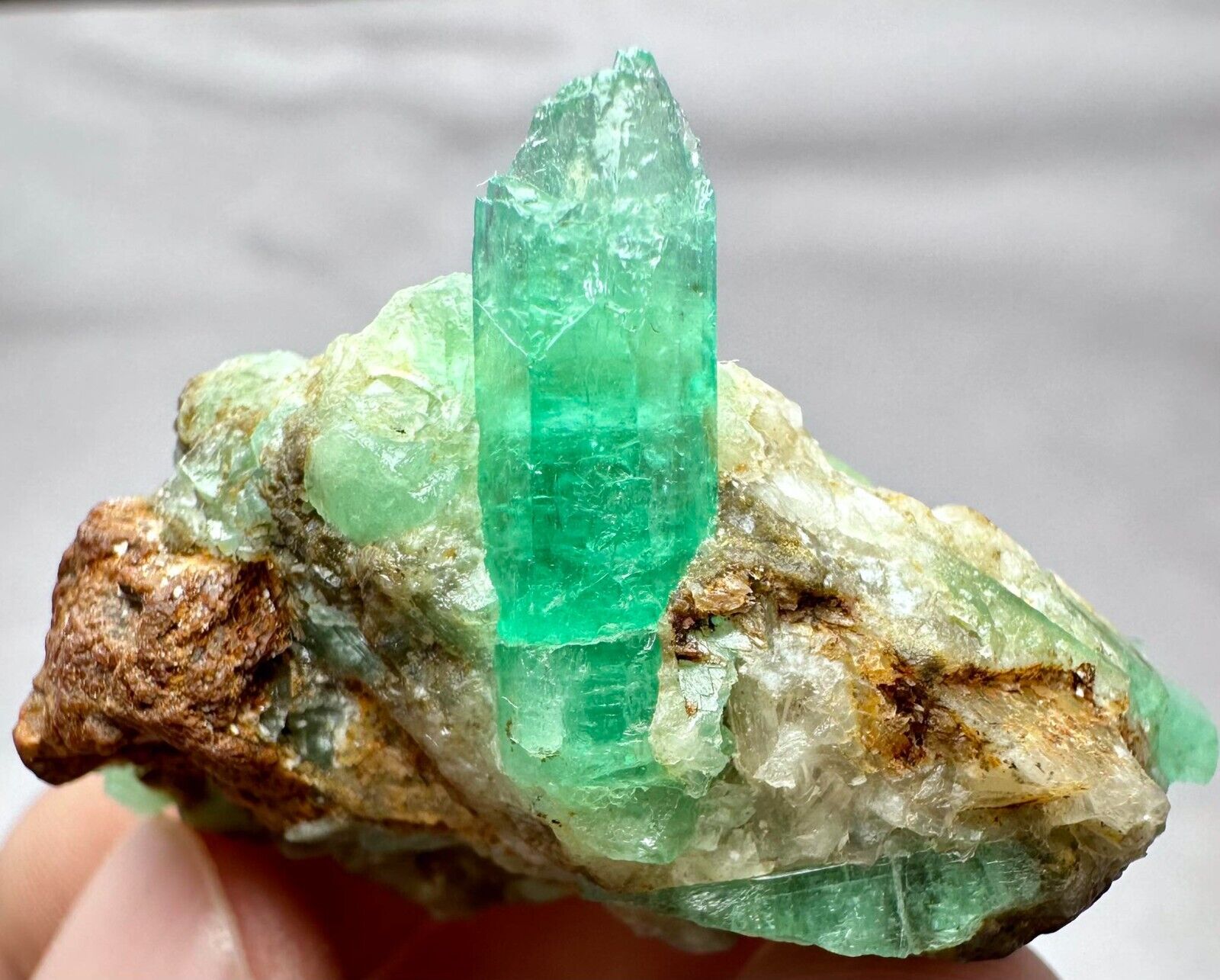 91 Ct Transparent Amazing Top Panjshir Green Emerald Crystals On Matrix @AFG