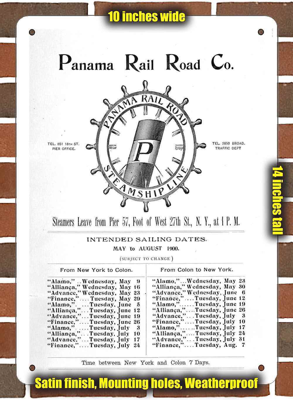 Metal Sign - 1900 Panama Rail Road Company Steamship- 10x14 inches