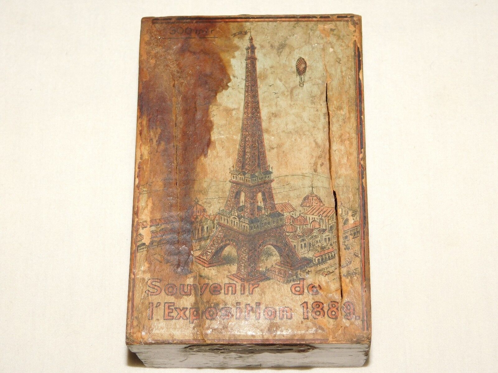 VINTAGE 1889 SOUVENIR PARIS FRANCE WORLD EXPOSITION L'  EIFFEL TOWER  WOOD BANK