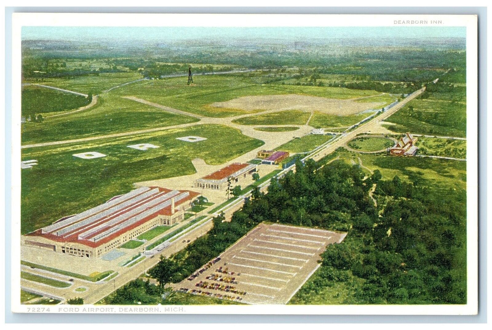 c1920's Aerial View Building Car Park Classic Car Dearborn Inn Michigan Postcard