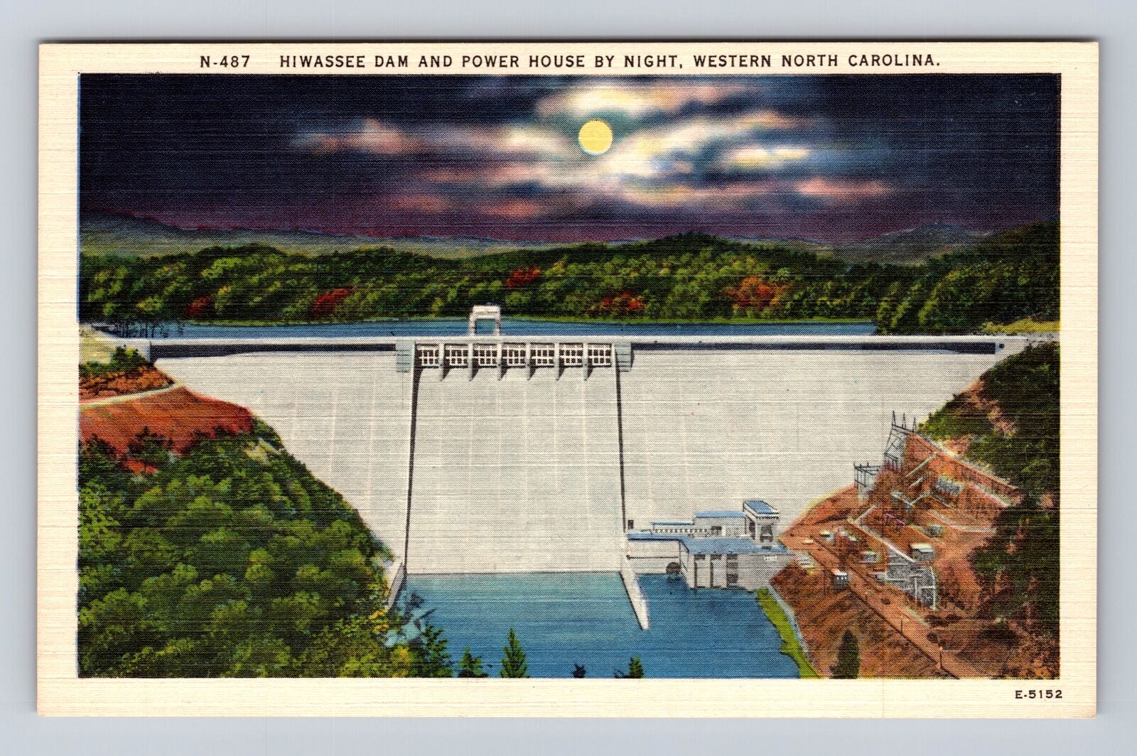 Murphy NC-North Carolina, Hiwassee Dam, Power House by Night, Vintage Postcard