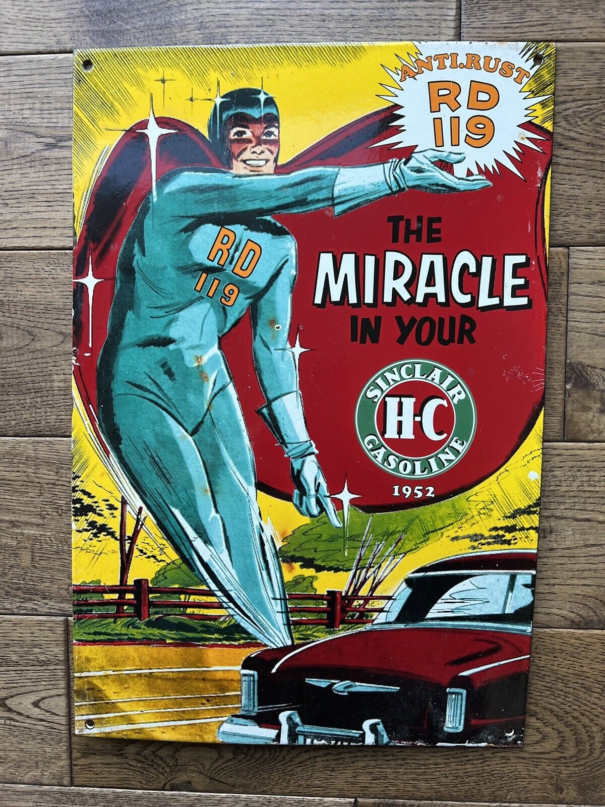 Vintage Sinclair Gasoline Heavy Porcelain Sign 18”x12