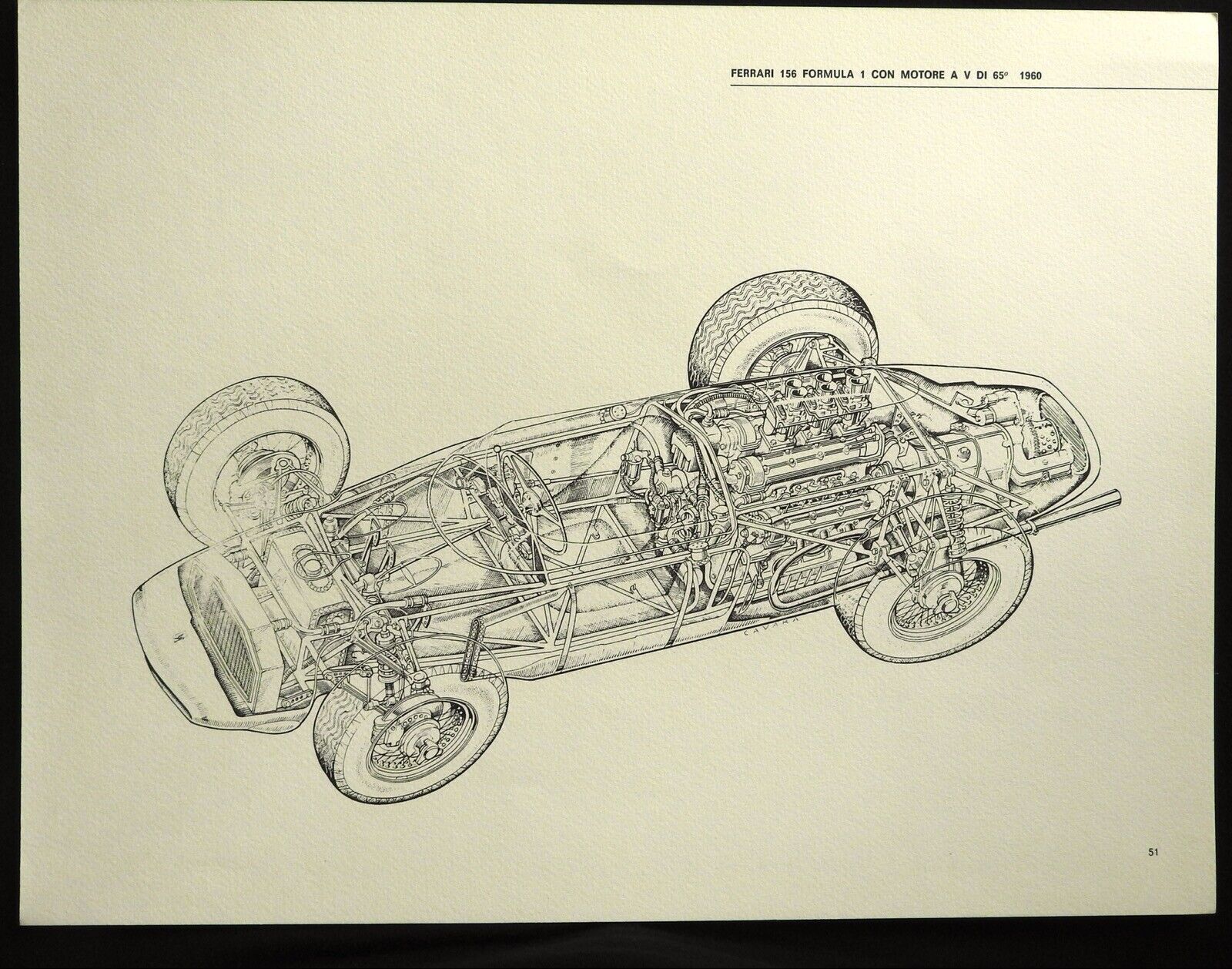 1960 FERRARI 156 Formula 1 Sharknose Racing Car G. CAVARA Cutaway Art Print