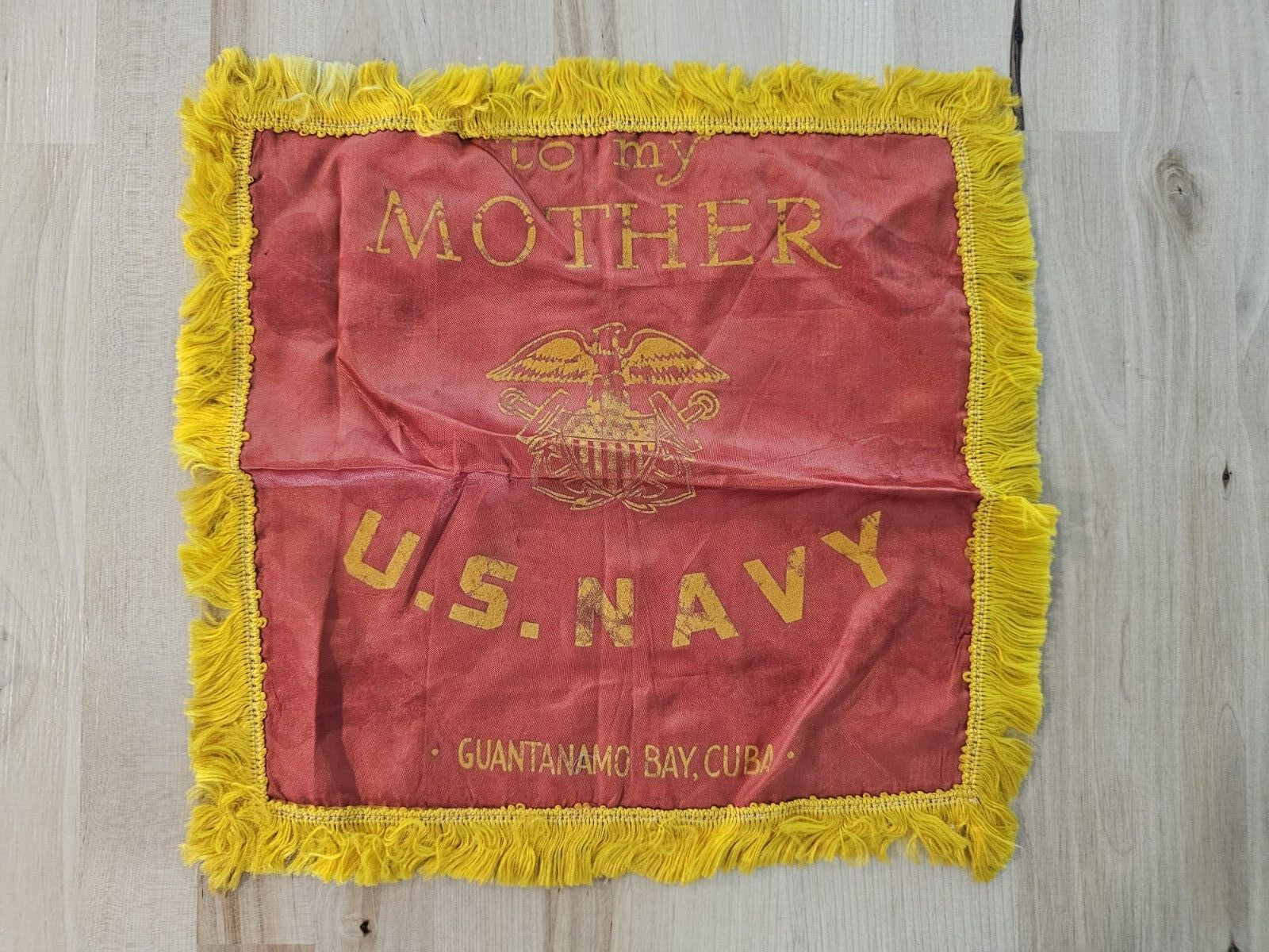 UNIQUE  1930s TO MY MOTHER US NAVY GUANTANAMO BAY EAGLE SHIELD FLAG PENNANT