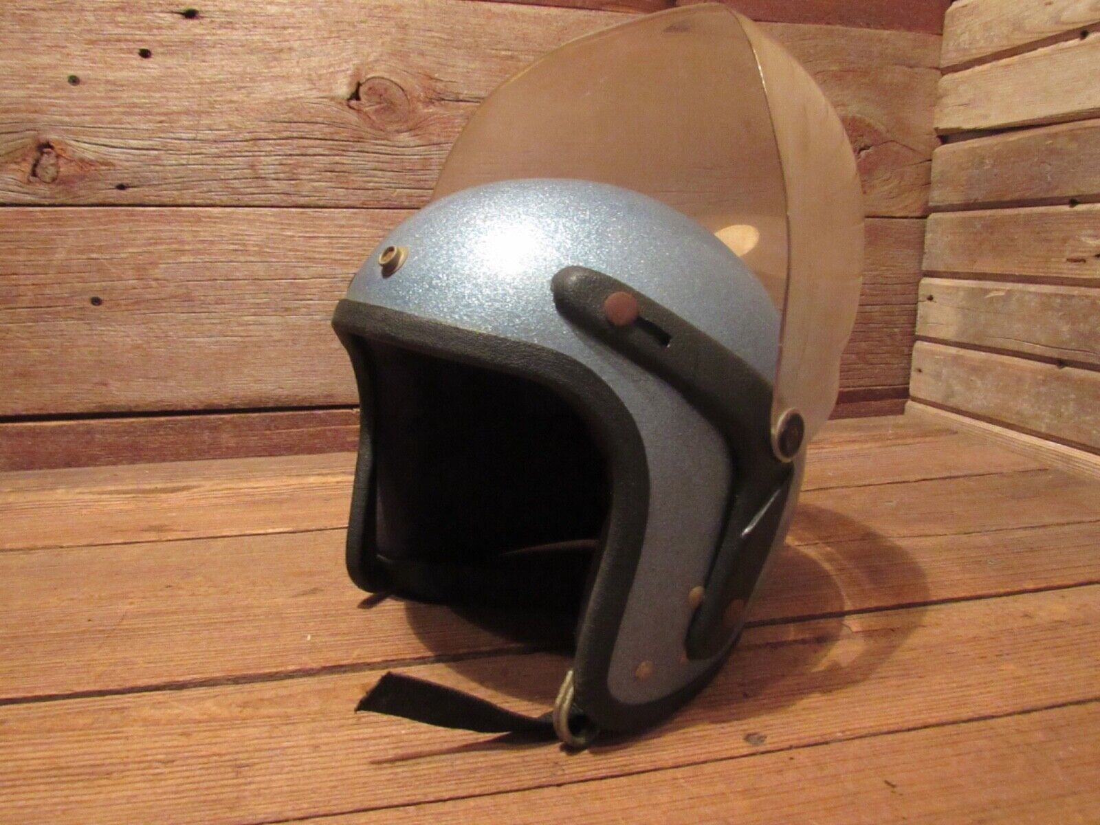 Vintage 1960-70's Motorcycle Light Blue Metal Flake Helmet
