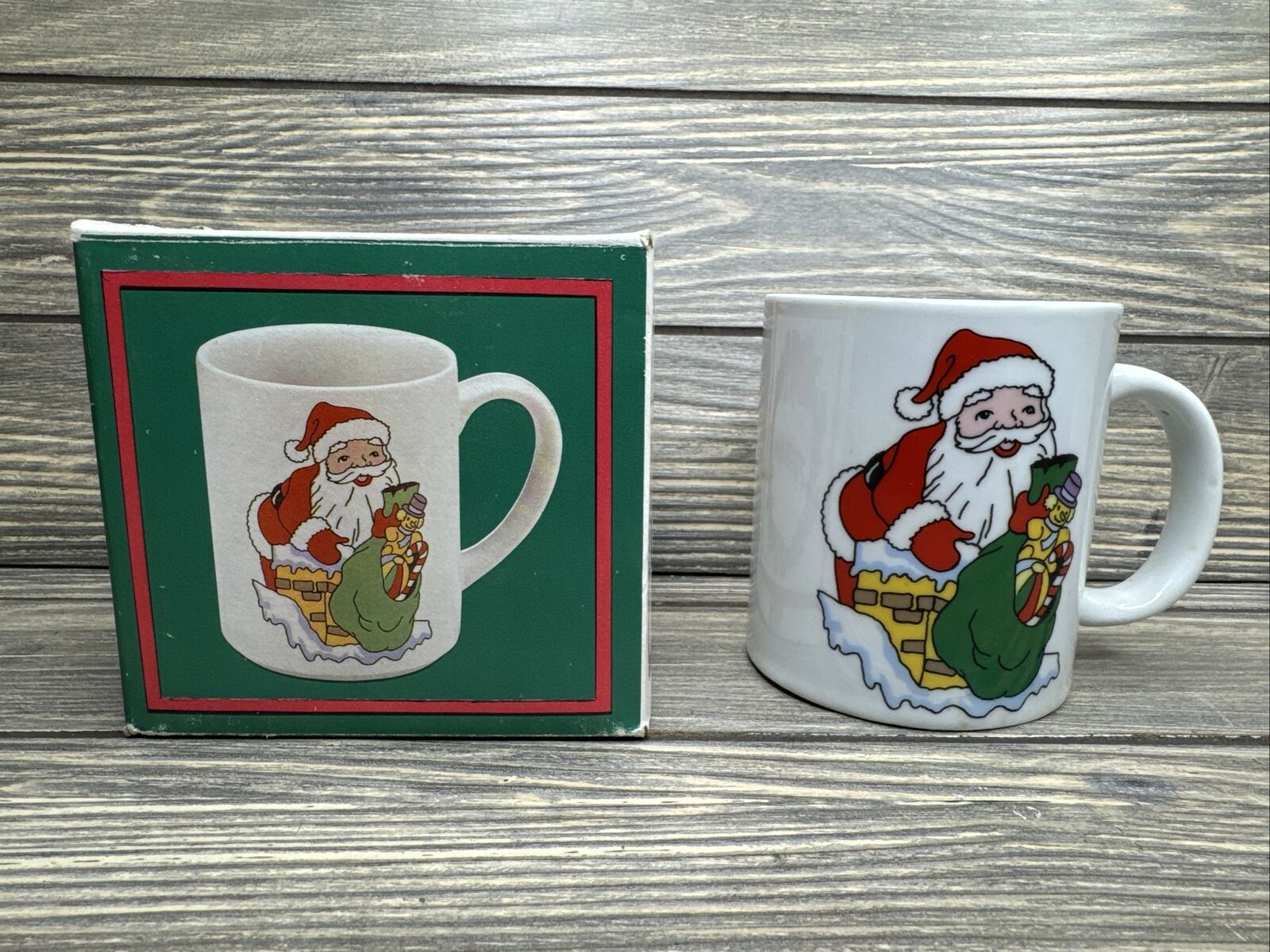 Vintage Youngs Inc Christmas Santa In Chimney White Coffee Mug Cup