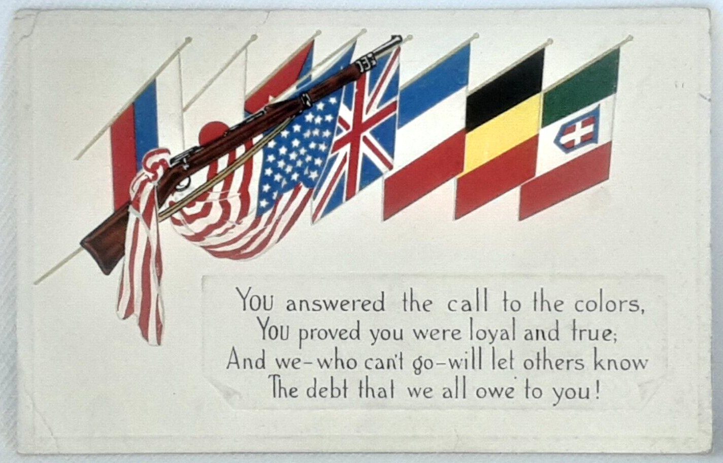 Patriotic Post Card Loyalty Series Embossed WWI You Answered Flag Cancel