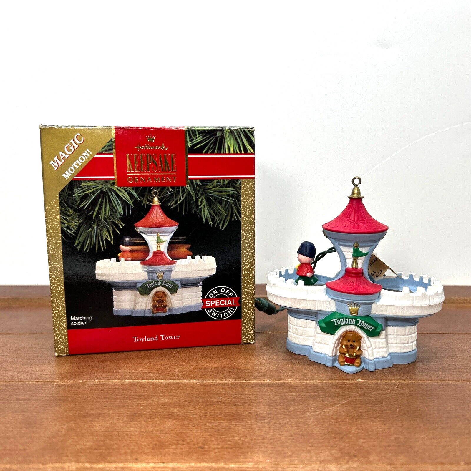 1991 Hallmark Toyland Tower Magic Motion Marching Soldier Christmas Ornament