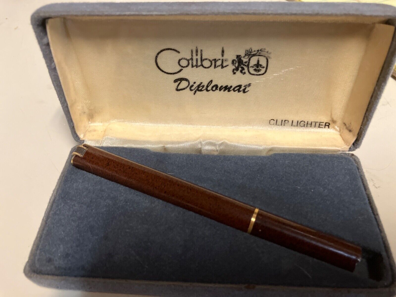 vintage 1960-70s famous Colibri Diplomat pipe Clip lighter gas w original meta