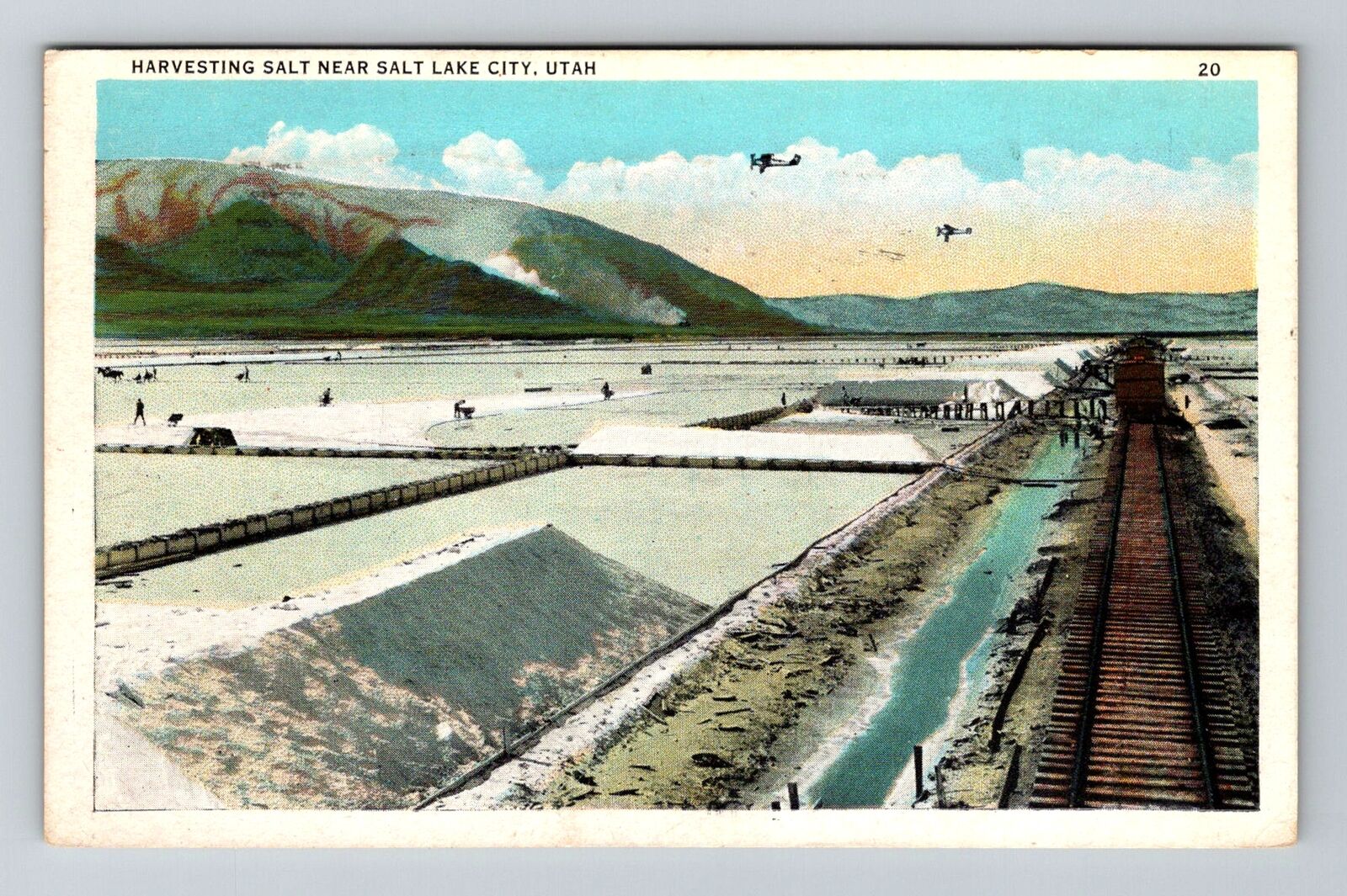 Salt Lake City UT-Utah, Harvesting Salt, c1932 Vintage Souvenir Postcard