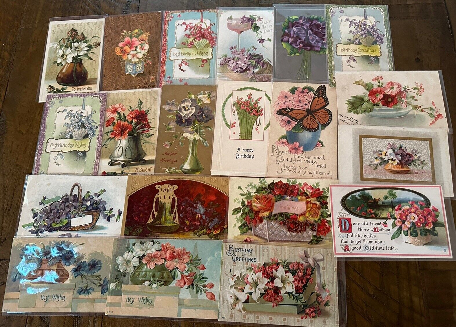 Lot of 20 Flowers in Baskets & Vases ~Vintage Antique Greetings~Postcards-k514