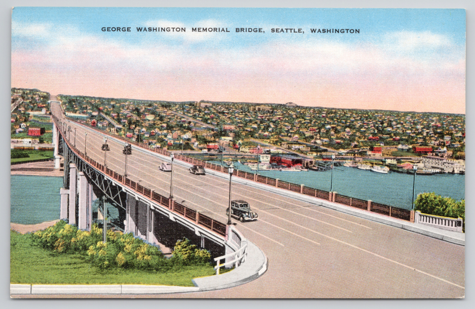 Seattle Washington George Washington Memorial Bridge Linen Postcard