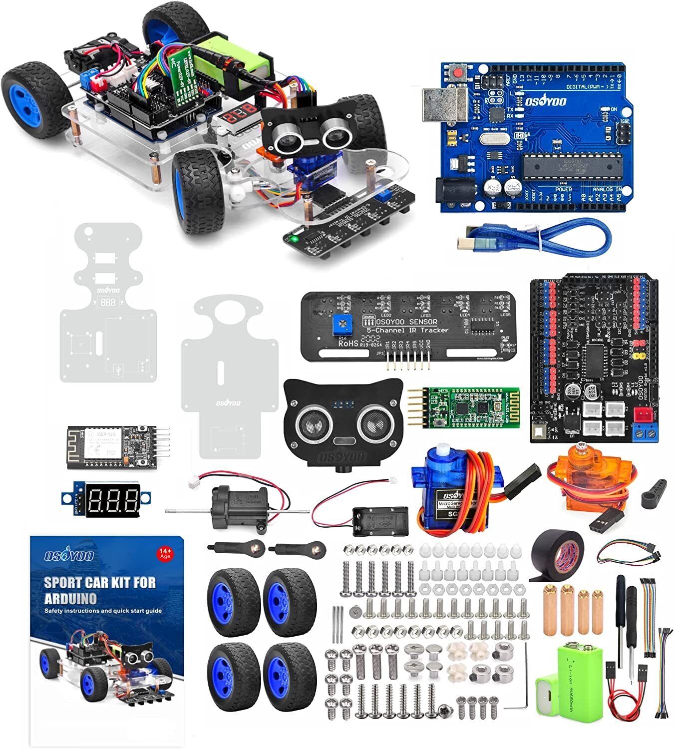 OSOYOO for Arduino Arduino UNO Robot Car Smart Car Kit Servo Steering Rack DIY K