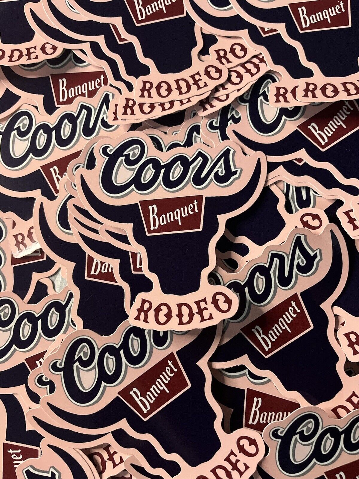 coors banquet Rodeo Cow print Sticker Pink Background