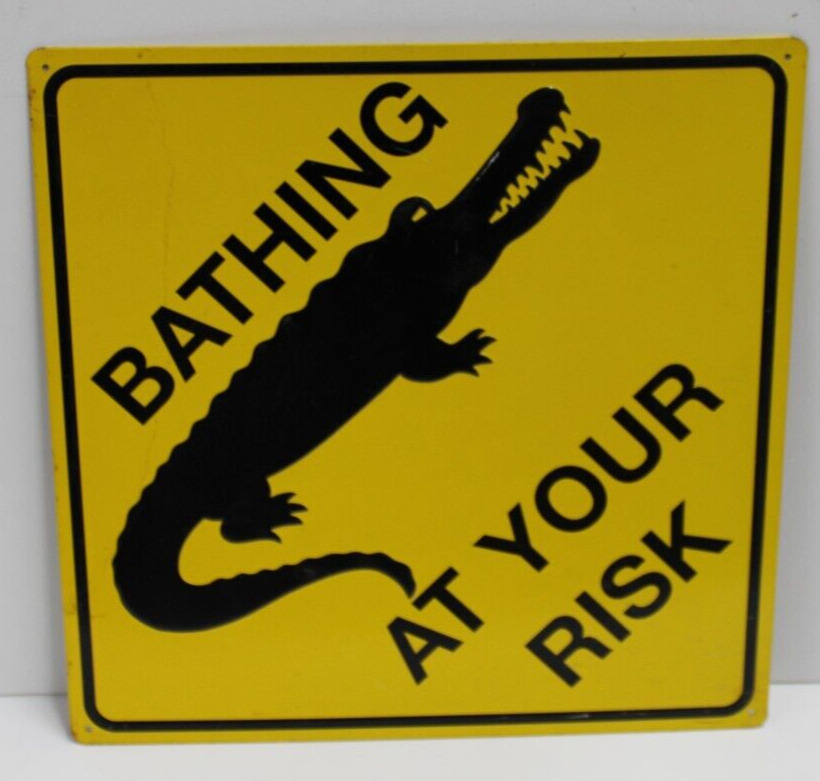 Bathing At Your Crocodile Embossed Warning Metal Sign 13.5\