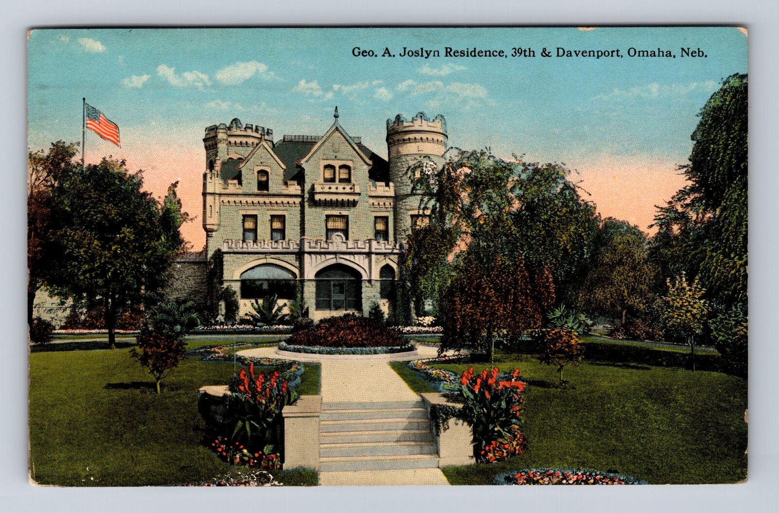 Omaha NE-Nebraska, George A Joslyn Residence, Antique, Vintage Souvenir Postcard