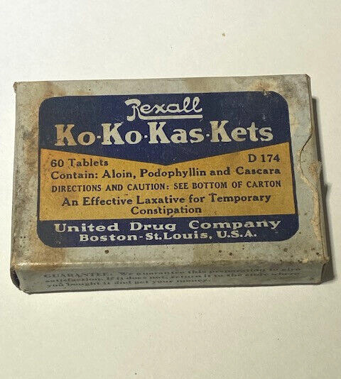Vintage REXALL KO-KO-KAS-KETS LAXATIVE BOX, FULL, *BNT783*