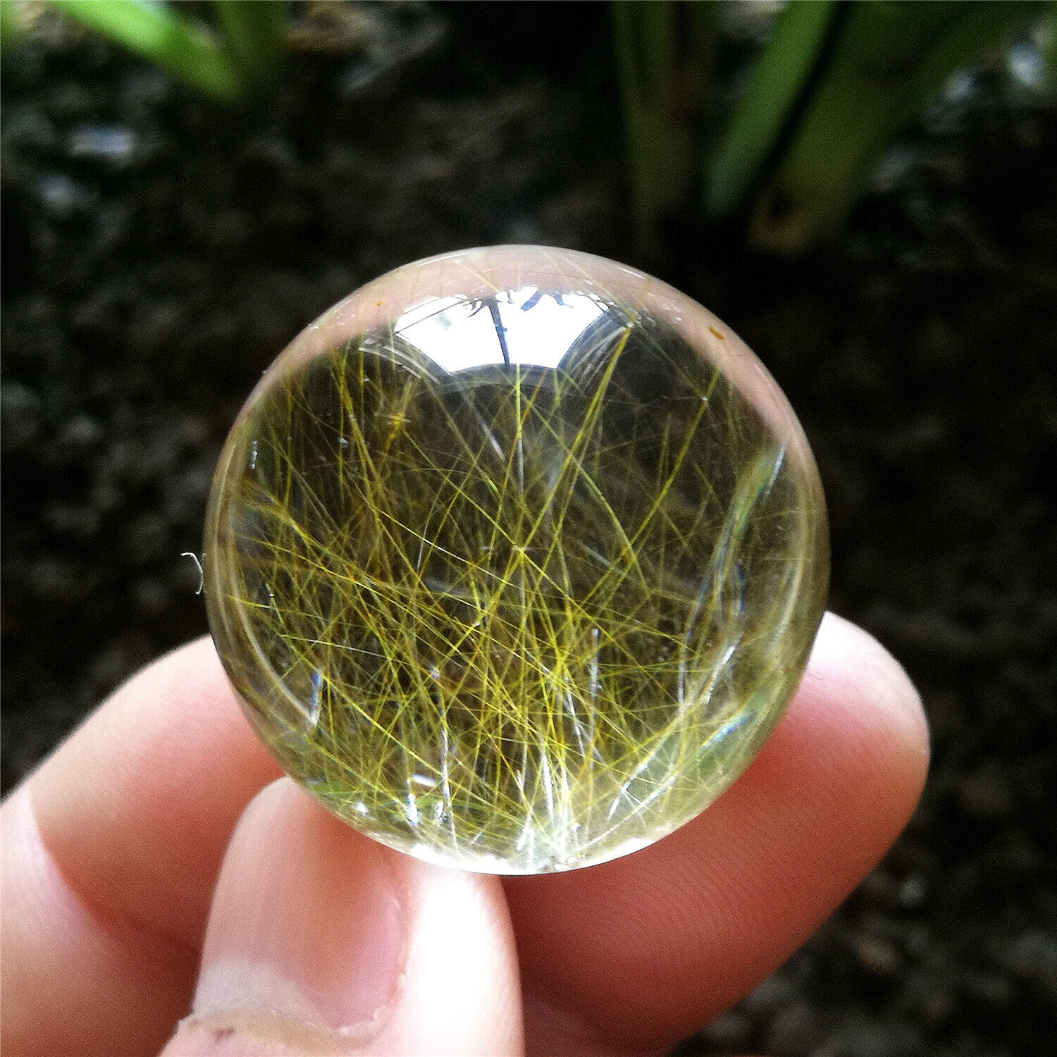 28.5g 27mm Clear Quartz Sphere Natural Golden Hair Rutilated Crystal Ball Chakra