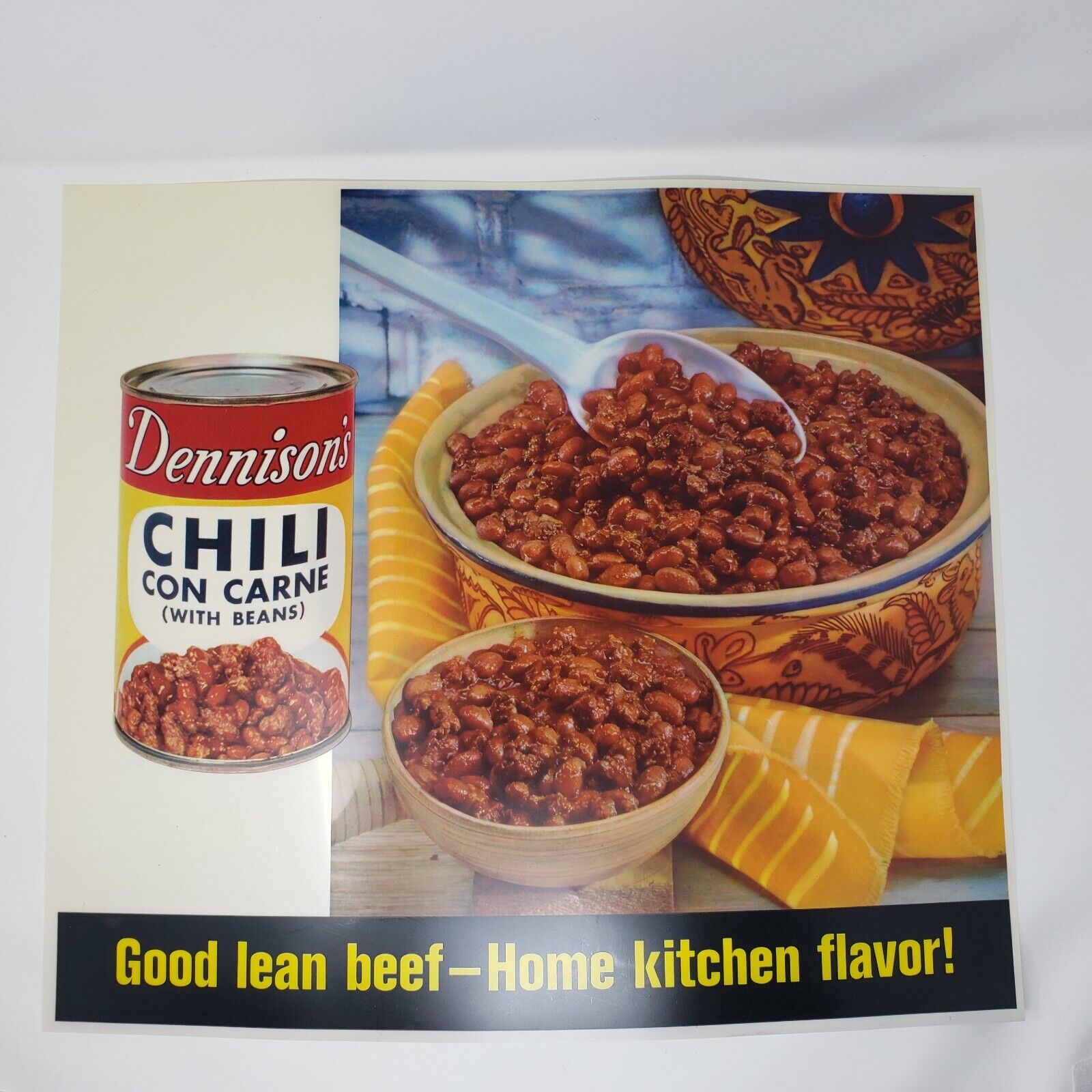 VERY RARE 1961 Dennisons Chili Con Carne: Dennisons Print Ad 19x21 Vellum