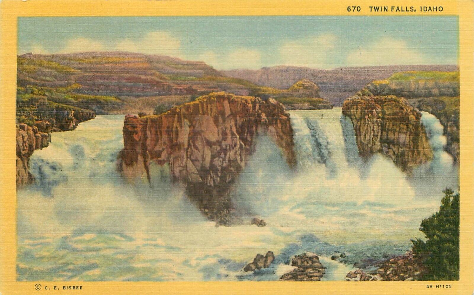 Twin Falls Waterfalls Twin Falls Idaho Vintage Unposted Postcard