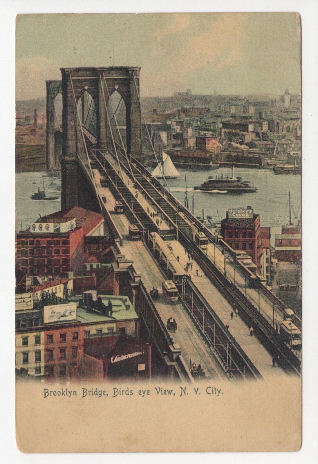 1900s Bird's Eye View Brooklyn Bridge New York Unposted Postcard