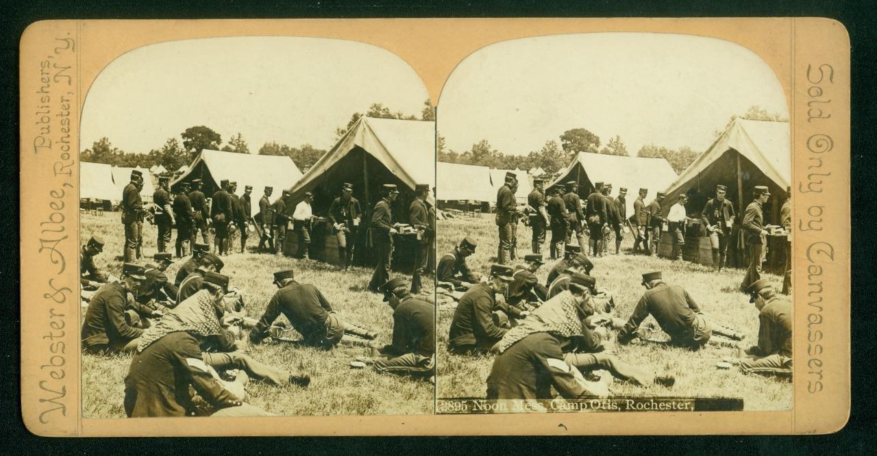 a676, Webster & Albee Stereoview, #2895, Noon Mess, Camp Otis, Rochester 1900s