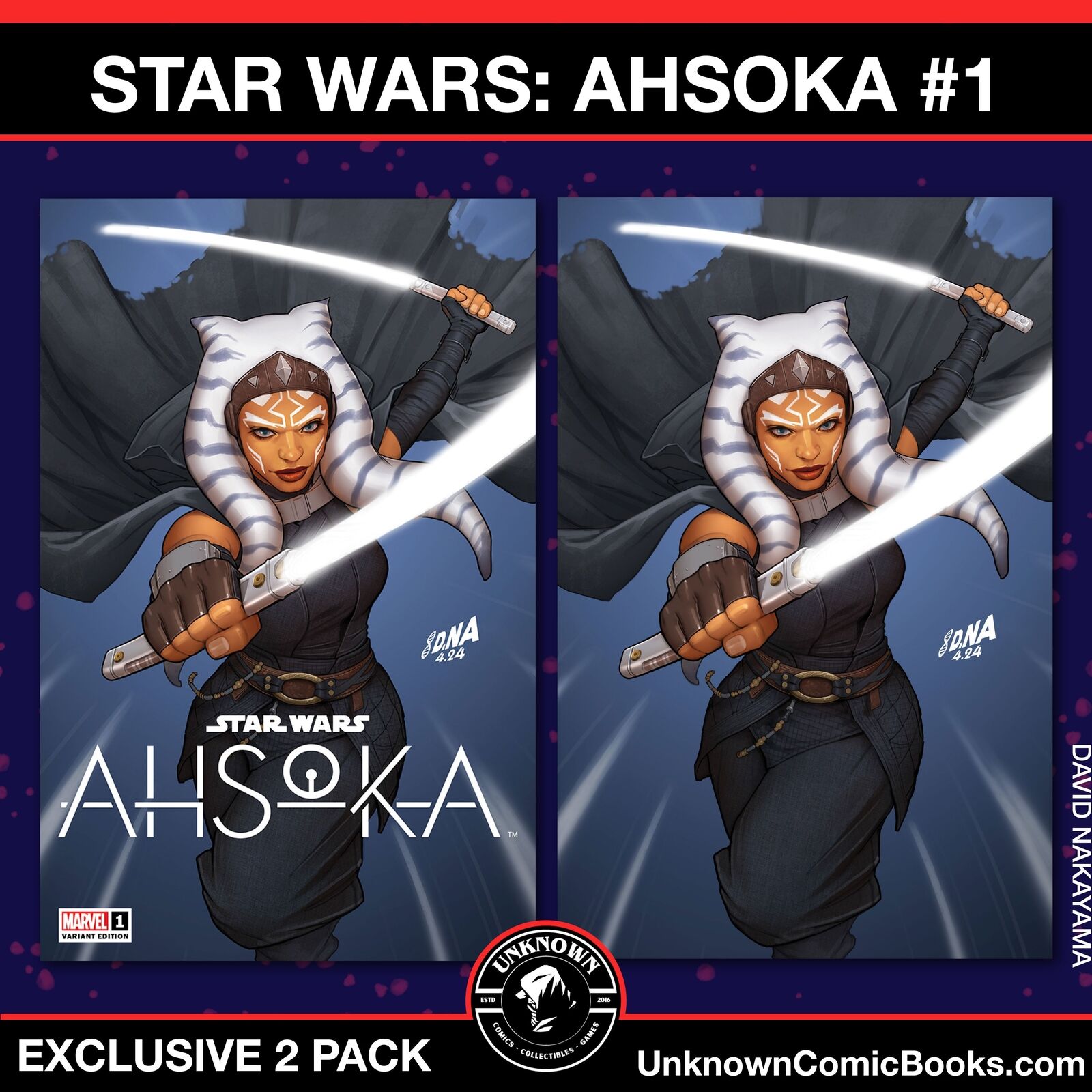 [2 PACK] STAR WARS: AHSOKA #1 UNKNOWN COMICS DAVID NAKAYAMA VAR (07/10/2024)