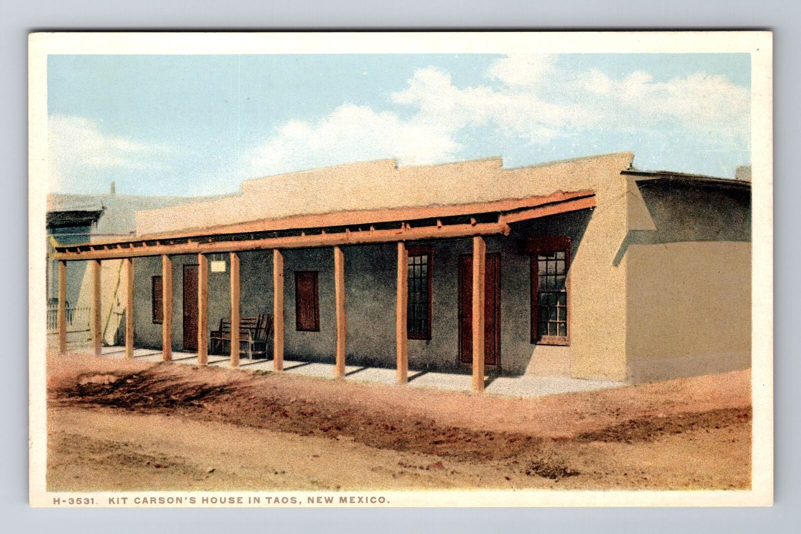 Taos NM-New Mexico, Kit Carson's House, Antique Vintage Souvenir Postcard