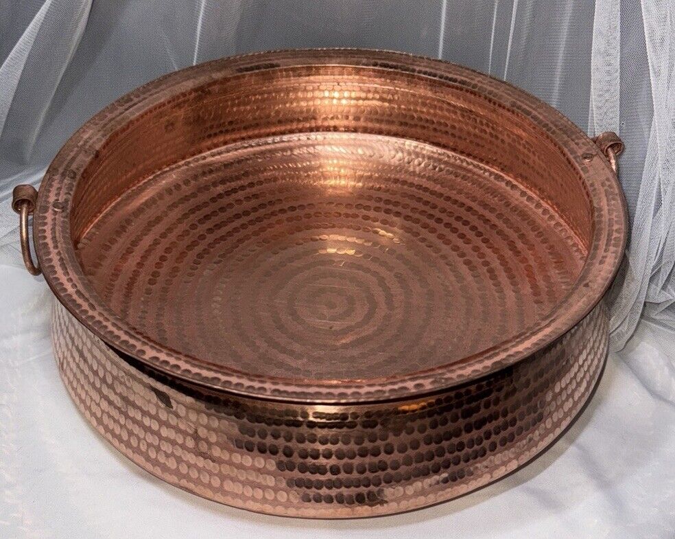Large 12” Khadkulo Hammered Copper Pot Soak Double Handle 