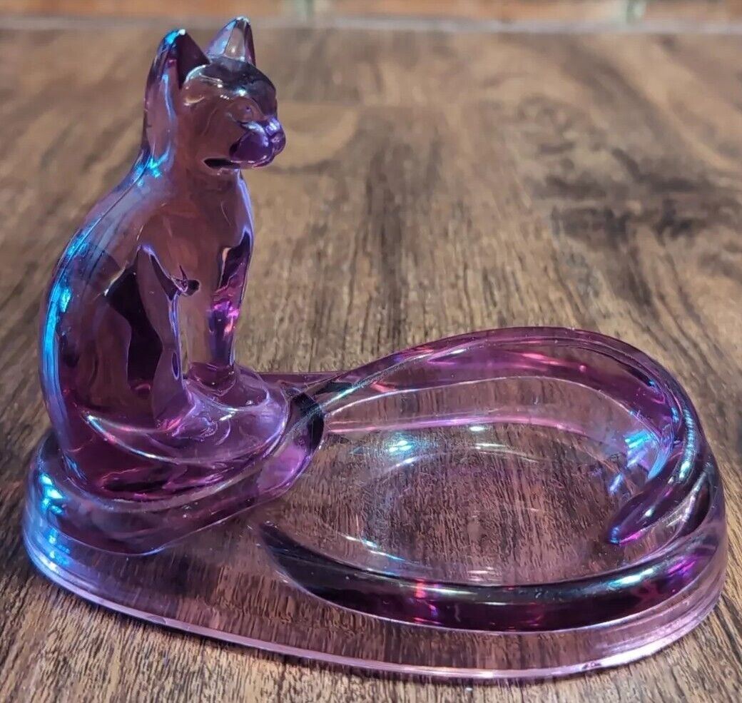 1970\'s Vint Acrylic Lucite Purple Cat Soap, Trinket, Change Dish-Kitty