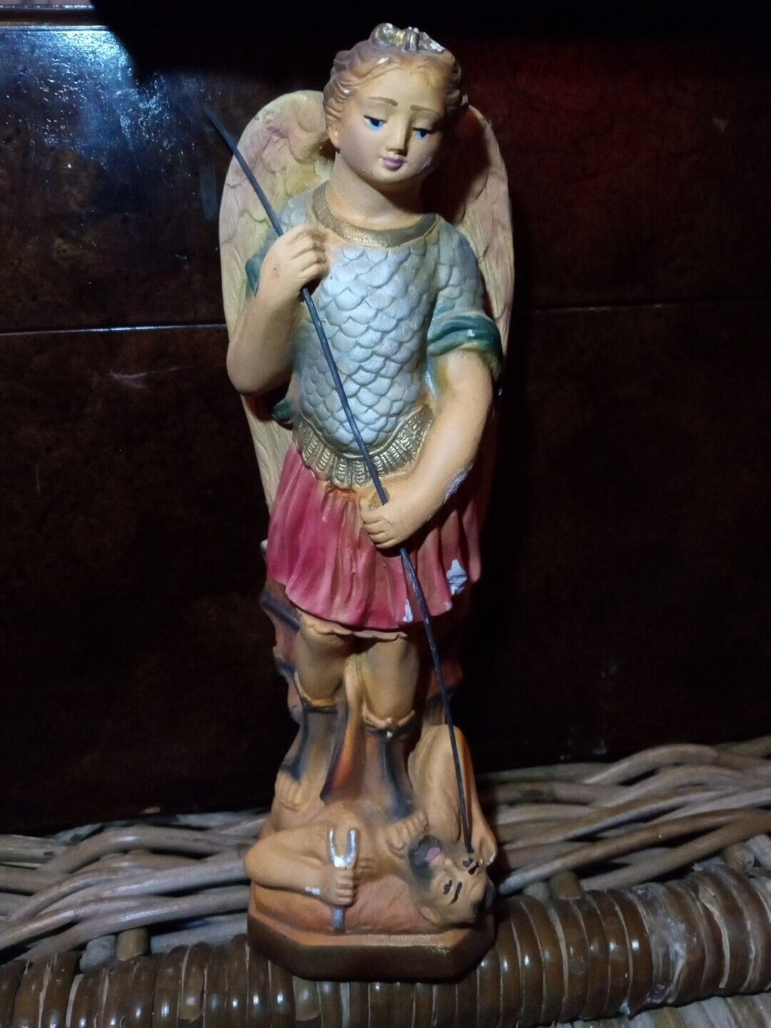 Old St. Michael Winged Archangel Statue Chalkware Figurine  Rare