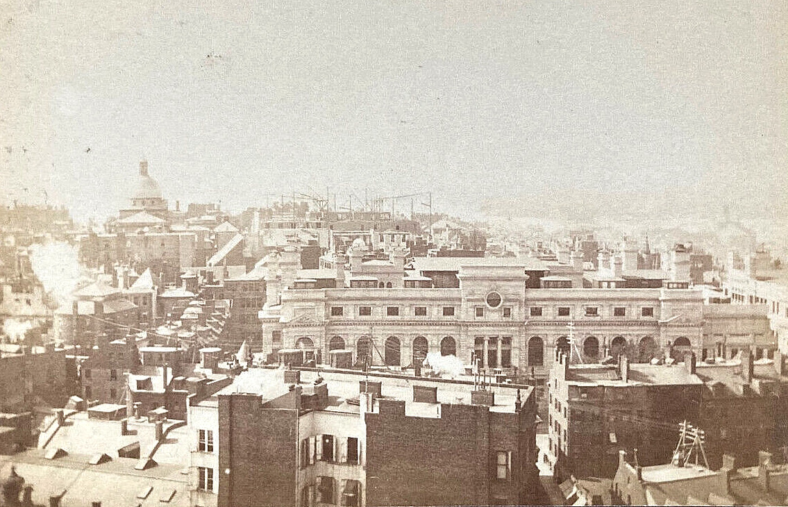 RARE BOSTON AERIAL PHOTO of MASS. STATE HOUSE, SUFFOLK COUNTY COURTHOUSE - 1891