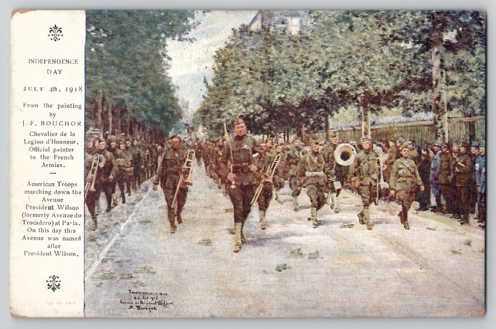 WW1 WWI July 4th 1918 Paris Wilson Avenue American Troops Red Cross Postcard