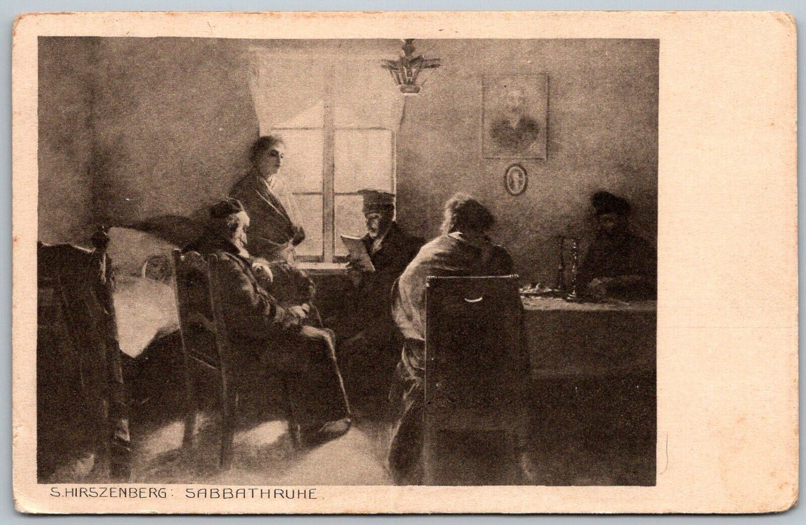 JUDAICA 1920s Postcard Samuel Hirszenberg Sabbatruhe Sabbath Rest