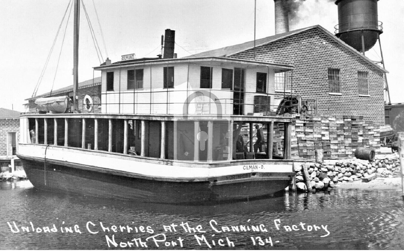 Cherry Canning Factory Boat North Port Michigan MI Reprint Postcard