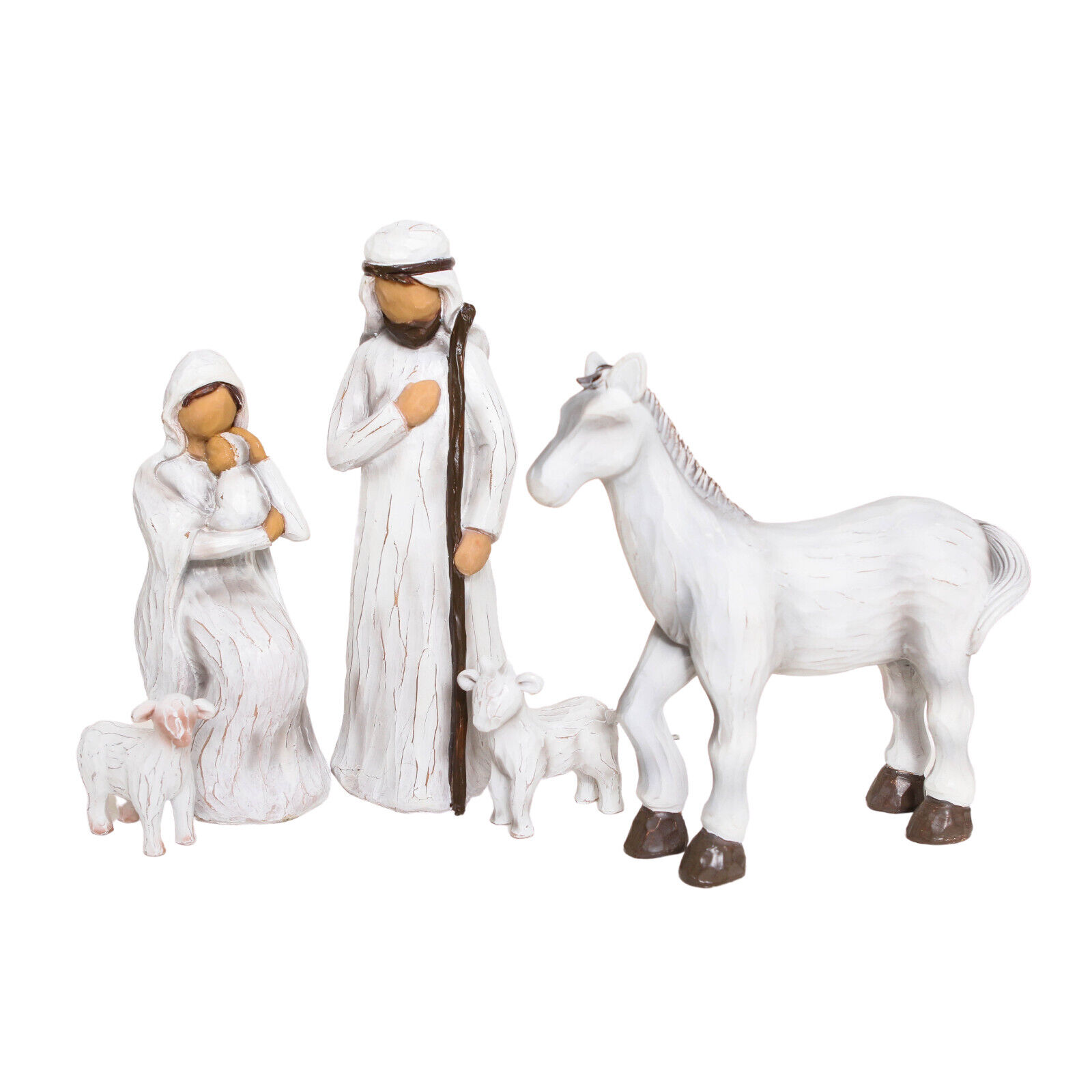 5-piece Large Christmas Nativity Set Indoor Figurines, Distressed White