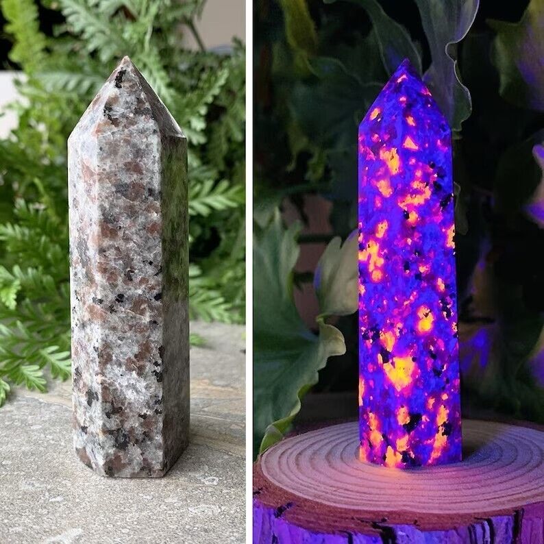 Yooperlite UV Fluorescent Crystal Tower Healing Meditation Chakra Obelisk Decor